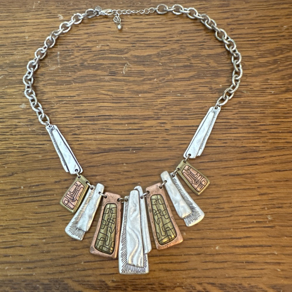 Premier Designs Mixed Metal Tribal Statement Necklace Silver Copper Brass
